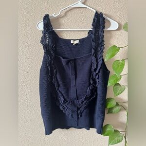 Flint Moss By Anthropologie Sweater Tank Ruffle Eyelet Lace Boho